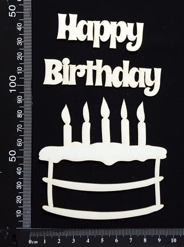 Happy Birthday Cake Set - White Chipboard