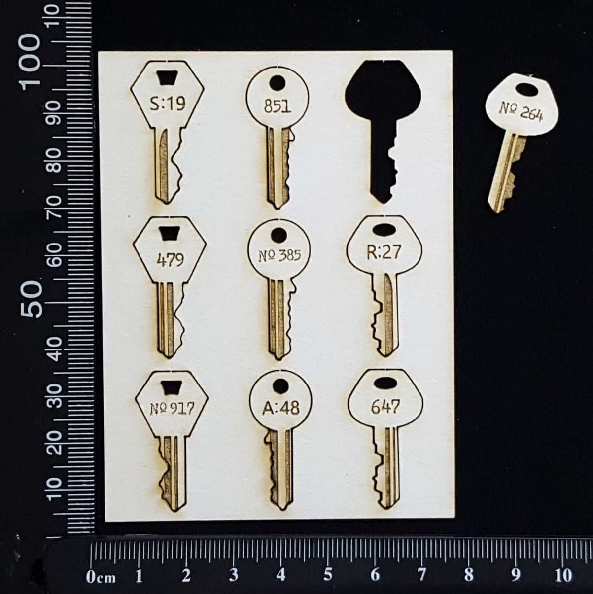 Laser Engraved Keys Set - F - White Chipboard