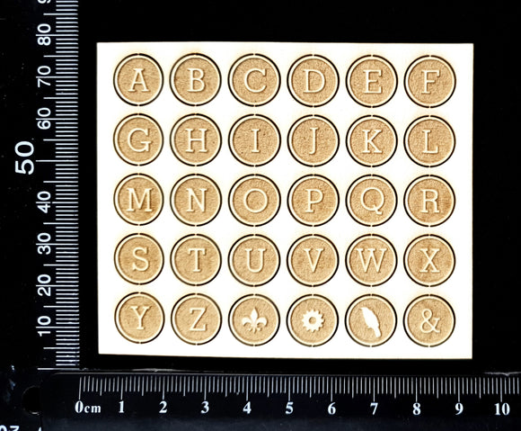 Laser Engraved Faux Typewriter Key Tops - White Chipboard
