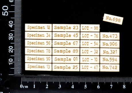 Laser Engraved Specimen Sample Lot & Number Labels - Small - White Chipboard