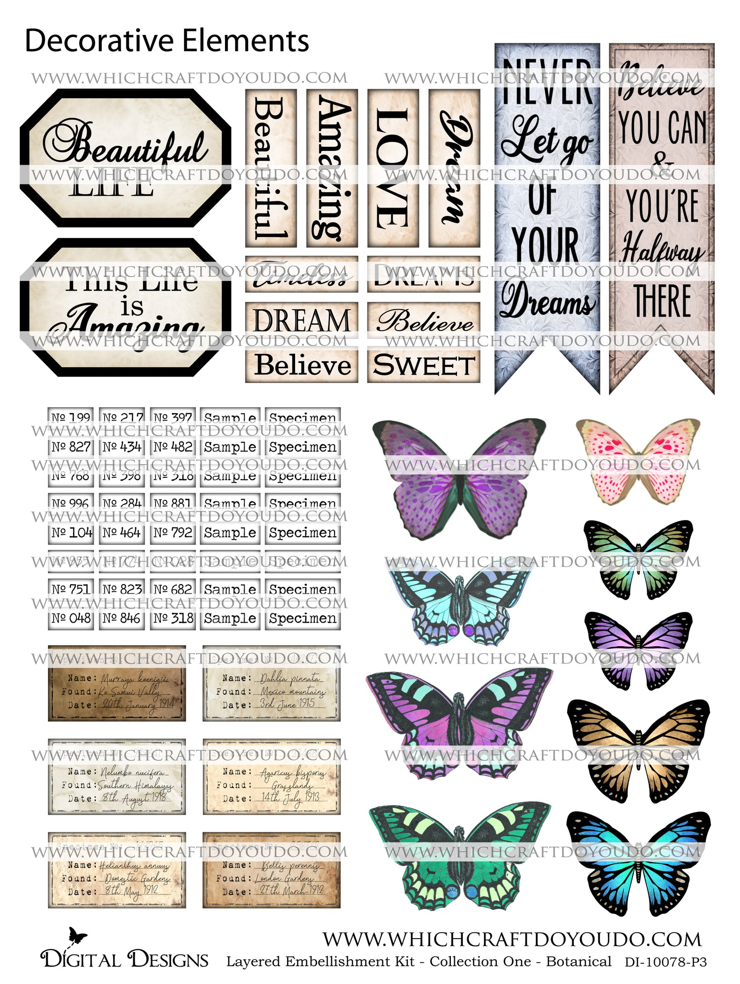Layered Embellishment Kit - Collection Three - Butterflies - DI-10086 - Digital Download