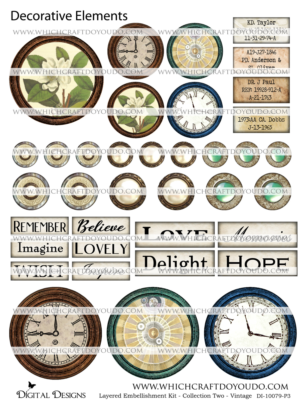 Layered Embellishment Kit - Collection Two - Vintage - DI-10079 - Digital Download