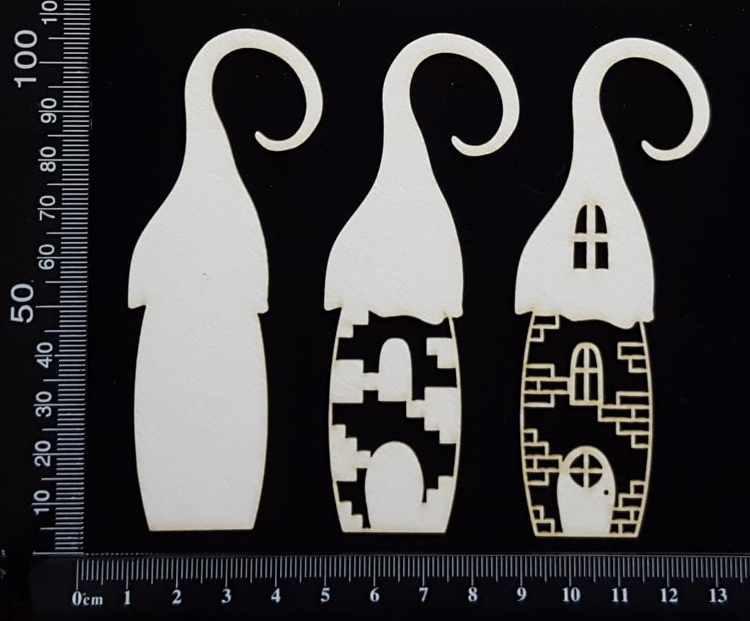 Layered Detailed Fairy House Set - A - Small - White Chipboard