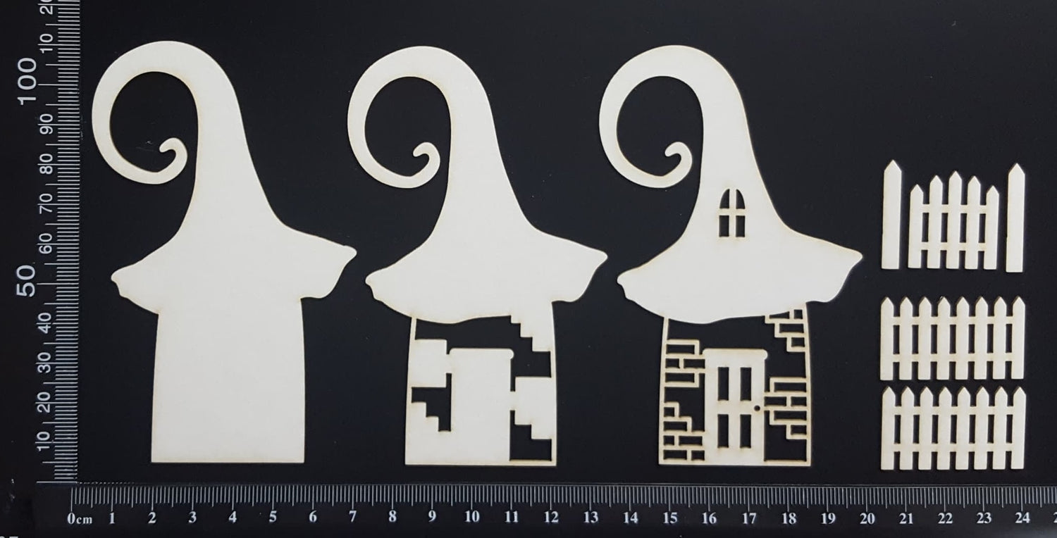 Layered Detailed Fairy House Set - F - Large - White Chipboard