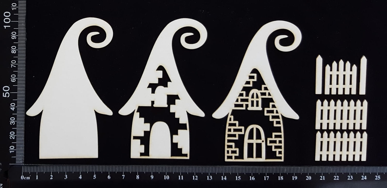 Layered Detailed Fairy House Set - G - Large - White Chipboard