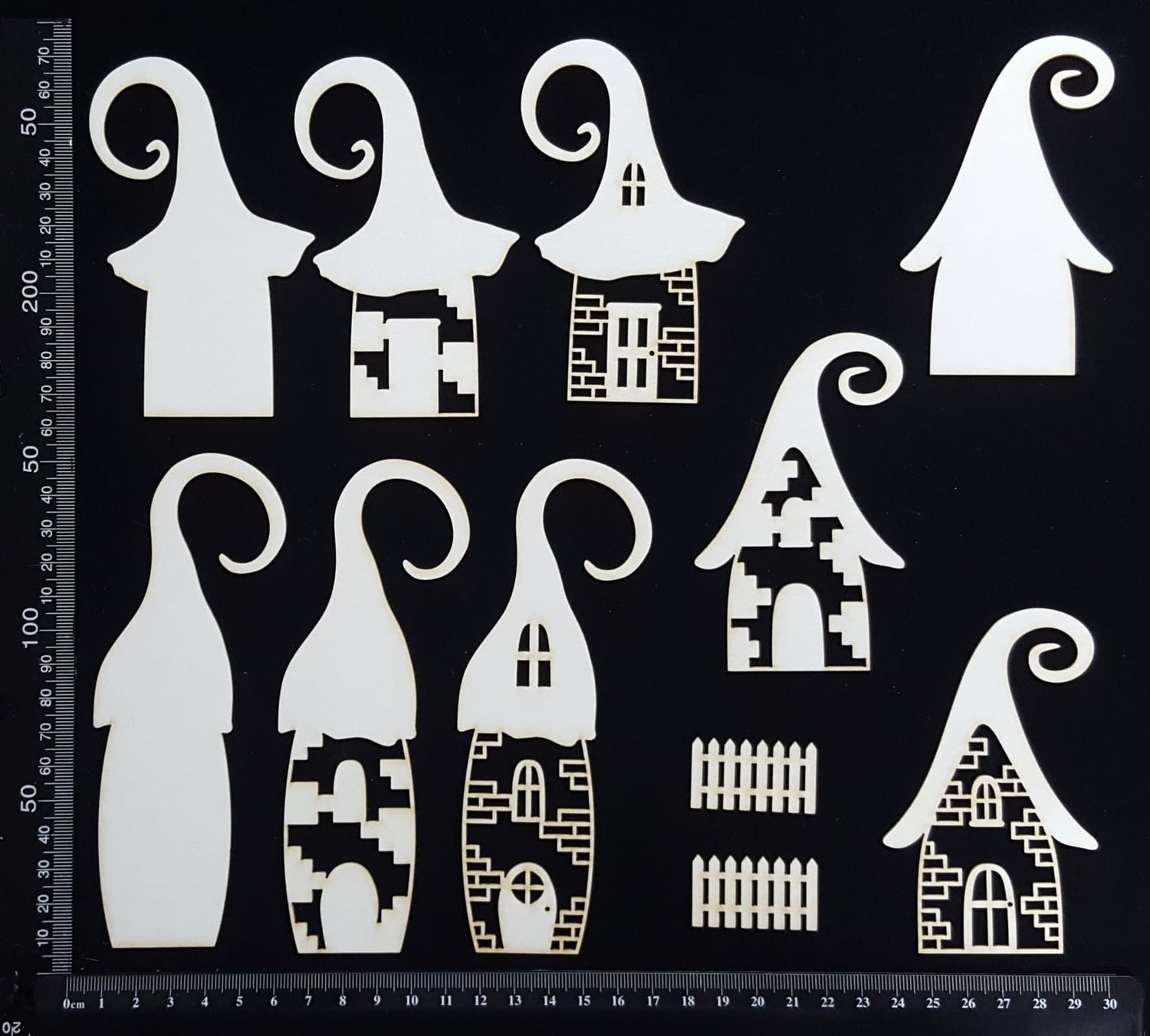 Layered Detailed Fairy House Set - H - Large - White Chipboard