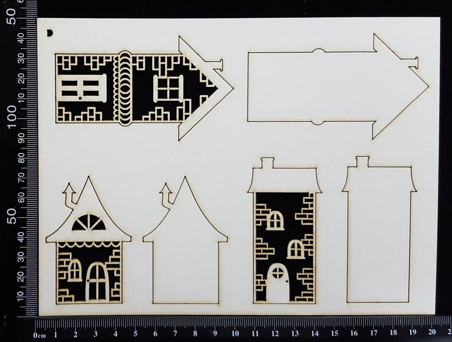 Layered Detailed House Set - L - Small - White Chipboard