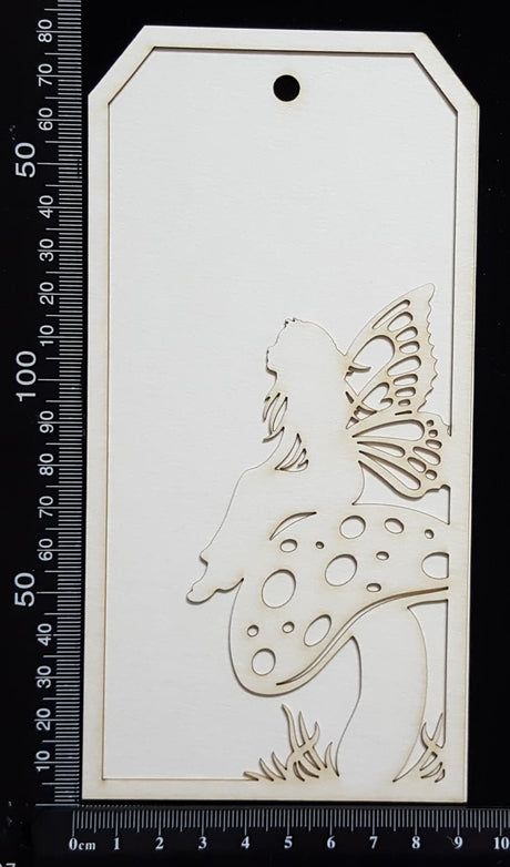 Layered Tag - Fairy on a Mushroom - Large - A - White Chipboard