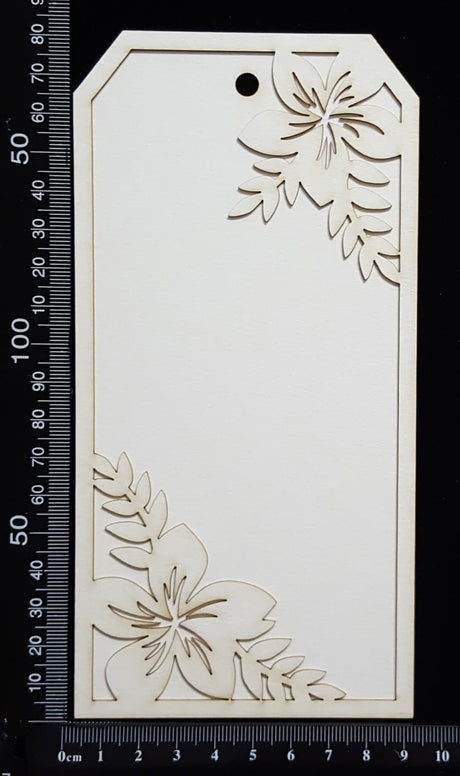 Layered Tag - Flowers - Large - A - White Chipboard