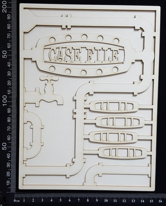 Steampunk Journal Panel - BD - Case File - Large - Layering Set - White Chipboard