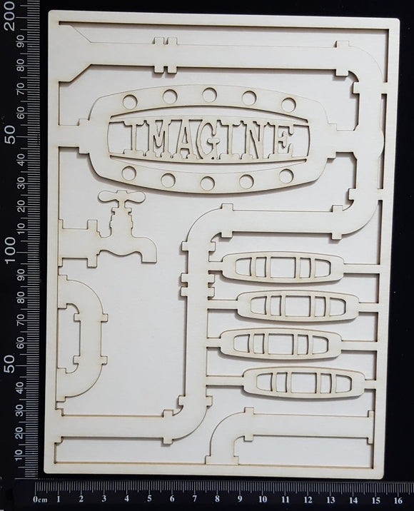 Steampunk Journal Panel - BG - Imagine - Large - Layering Set - White Chipboard