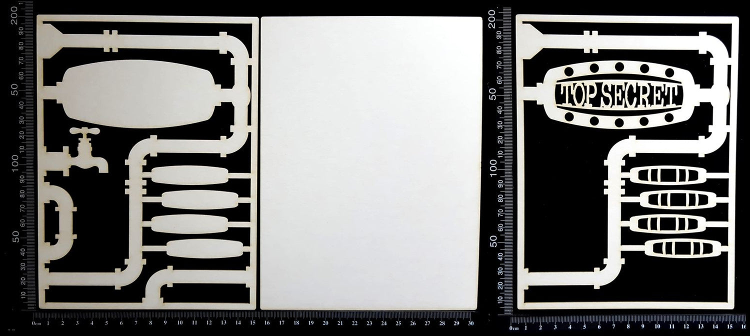 Steampunk Journal Panel - BO - Top Secret - Large - Layering Set - White Chipboard