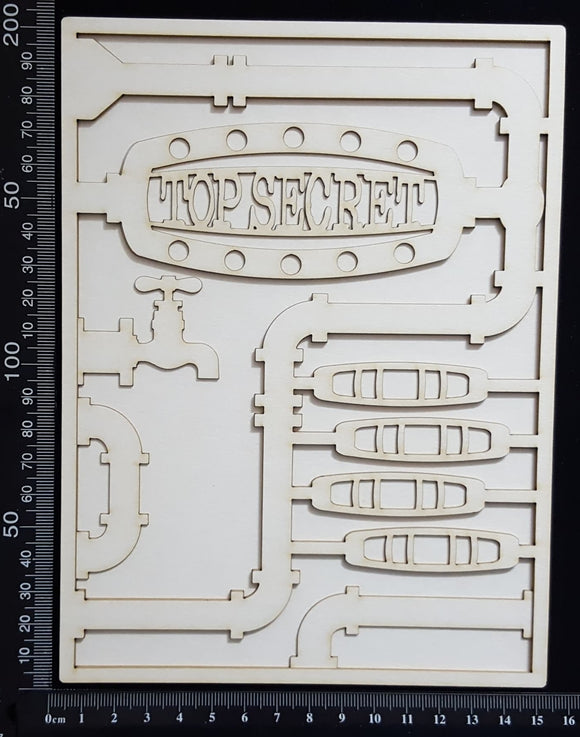 Steampunk Journal Panel - BO - Top Secret - Large - Layering Set - White Chipboard