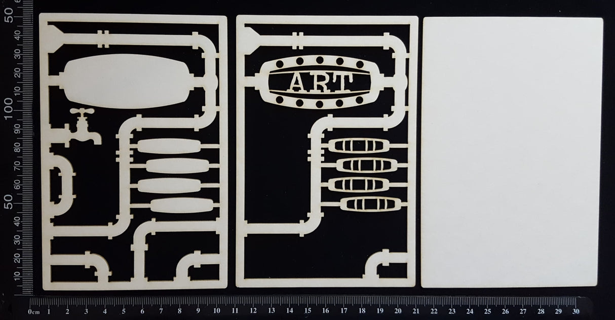 Steampunk Journal Panel - AA - Art - Small - Layering Set - White Chipboard