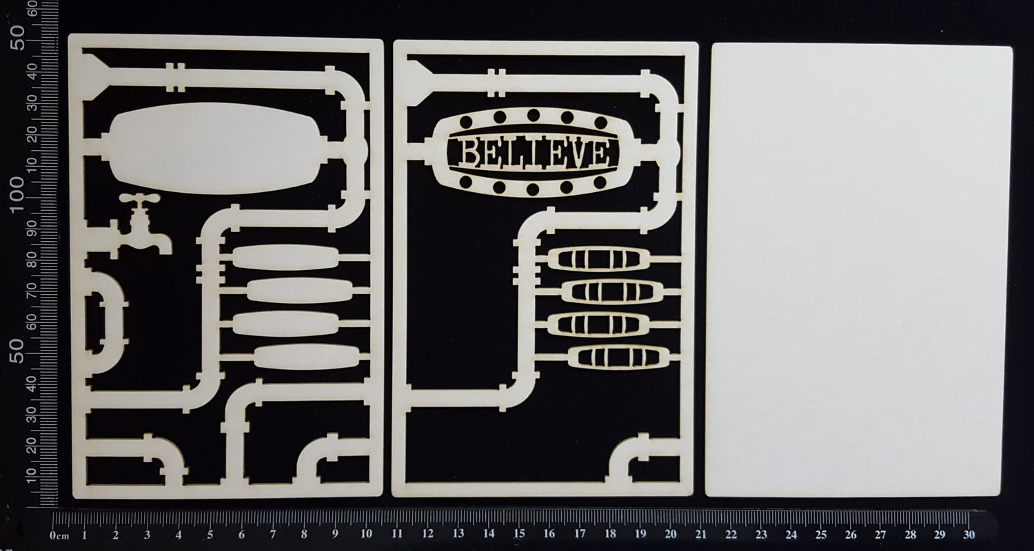 Steampunk Journal Panel - AB - Believe - Small - Layering Set - White Chipboard