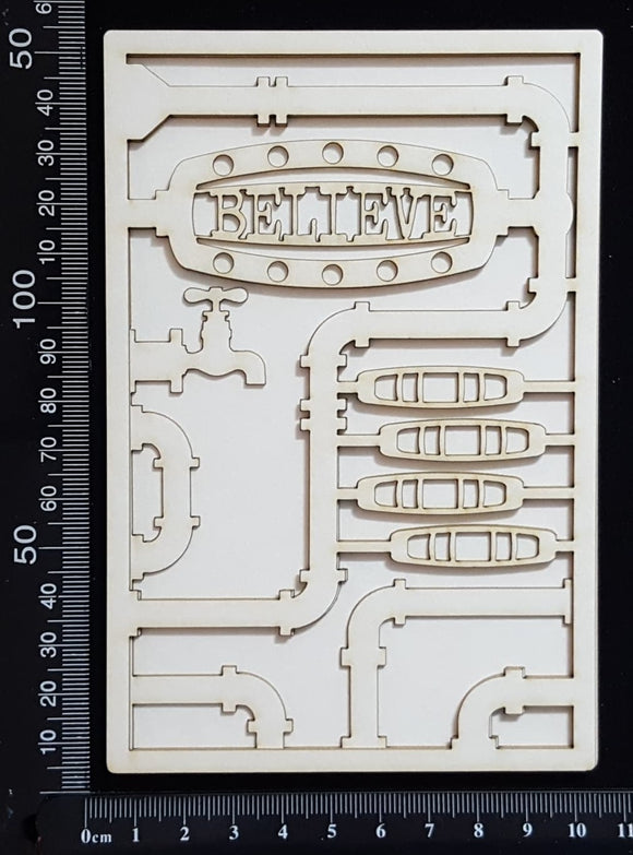 Steampunk Journal Panel - AB - Believe - Small - Layering Set - White Chipboard