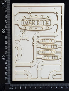 Steampunk Journal Panel - AD - Case File - Small - Layering Set - White Chipboard