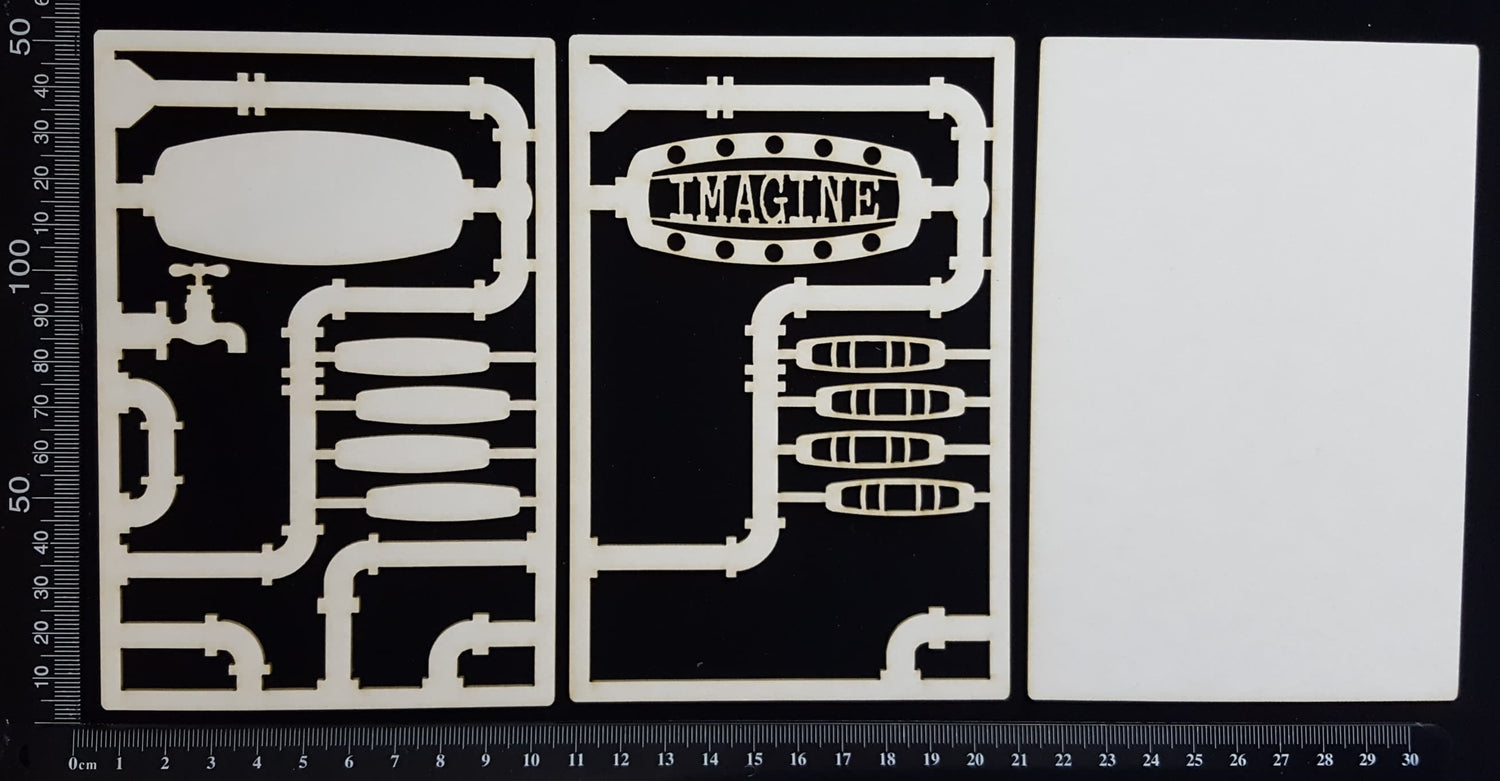 Steampunk Journal Panel - AG - Imagine - Small - Layering Set - White Chipboard