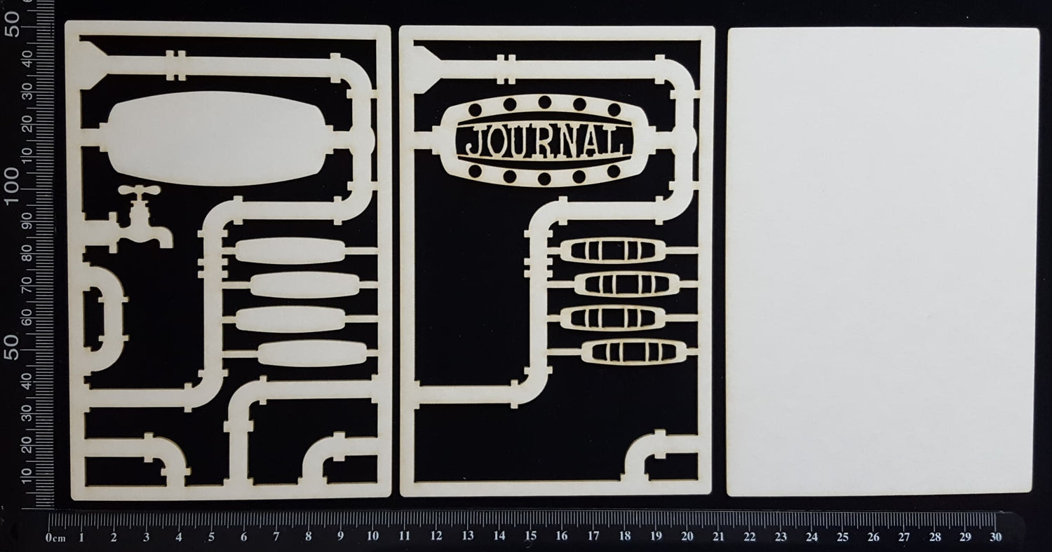Steampunk Journal Panel - AI - Journal - Small - Layering Set - White Chipboard
