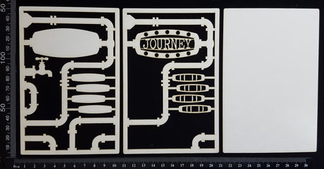 Steampunk Journal Panel - AJ - Journey - Small - Layering Set - White Chipboard