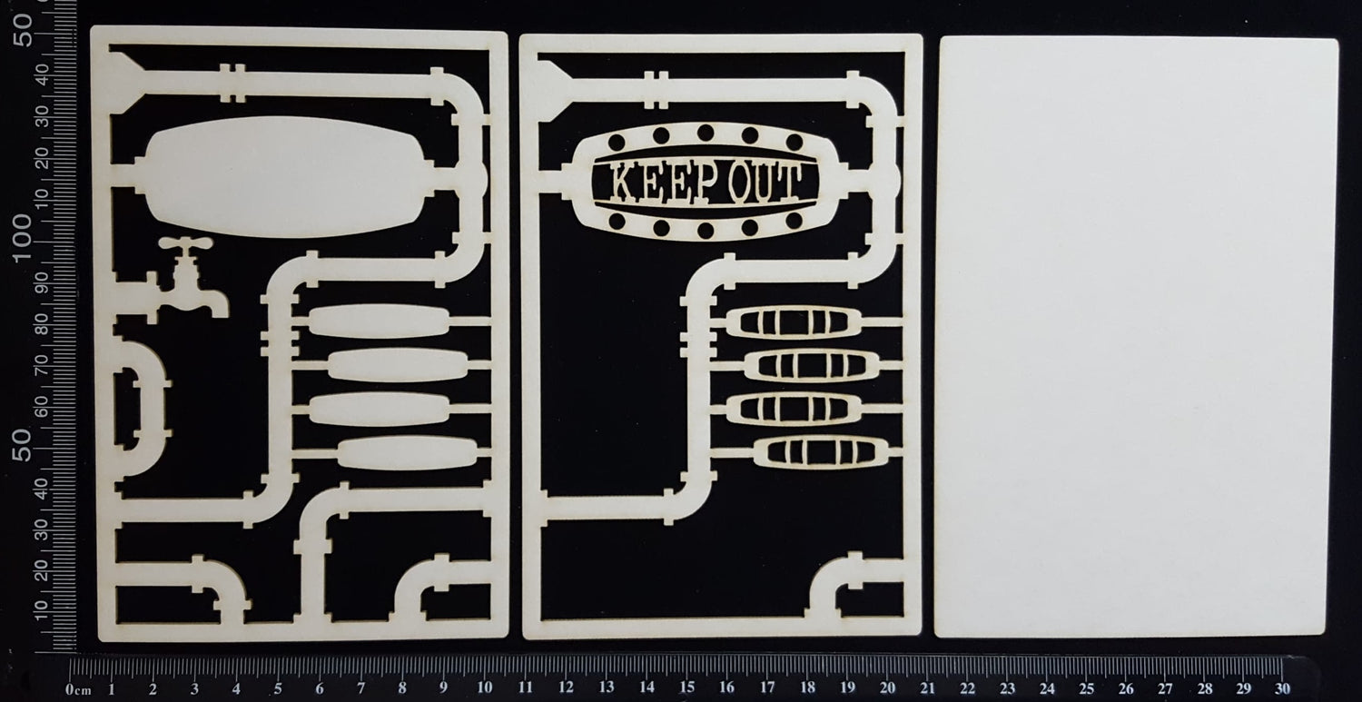 Steampunk Journal Panel - AK - Keep Out - Small - Layering Set - White Chipboard