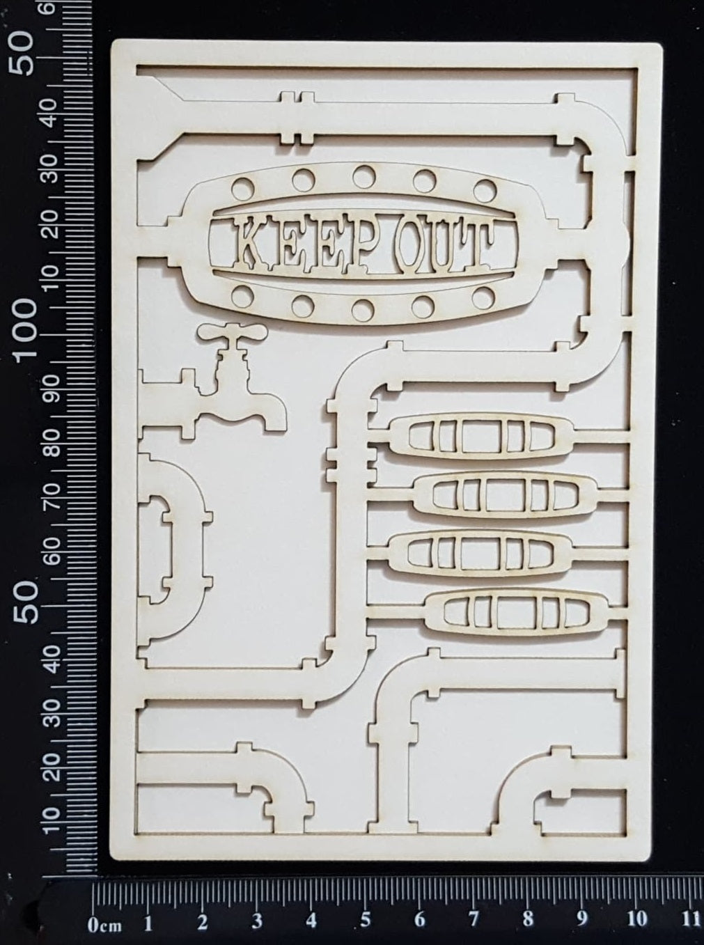 Steampunk Journal Panel - AK - Keep Out - Small - Layering Set - White Chipboard