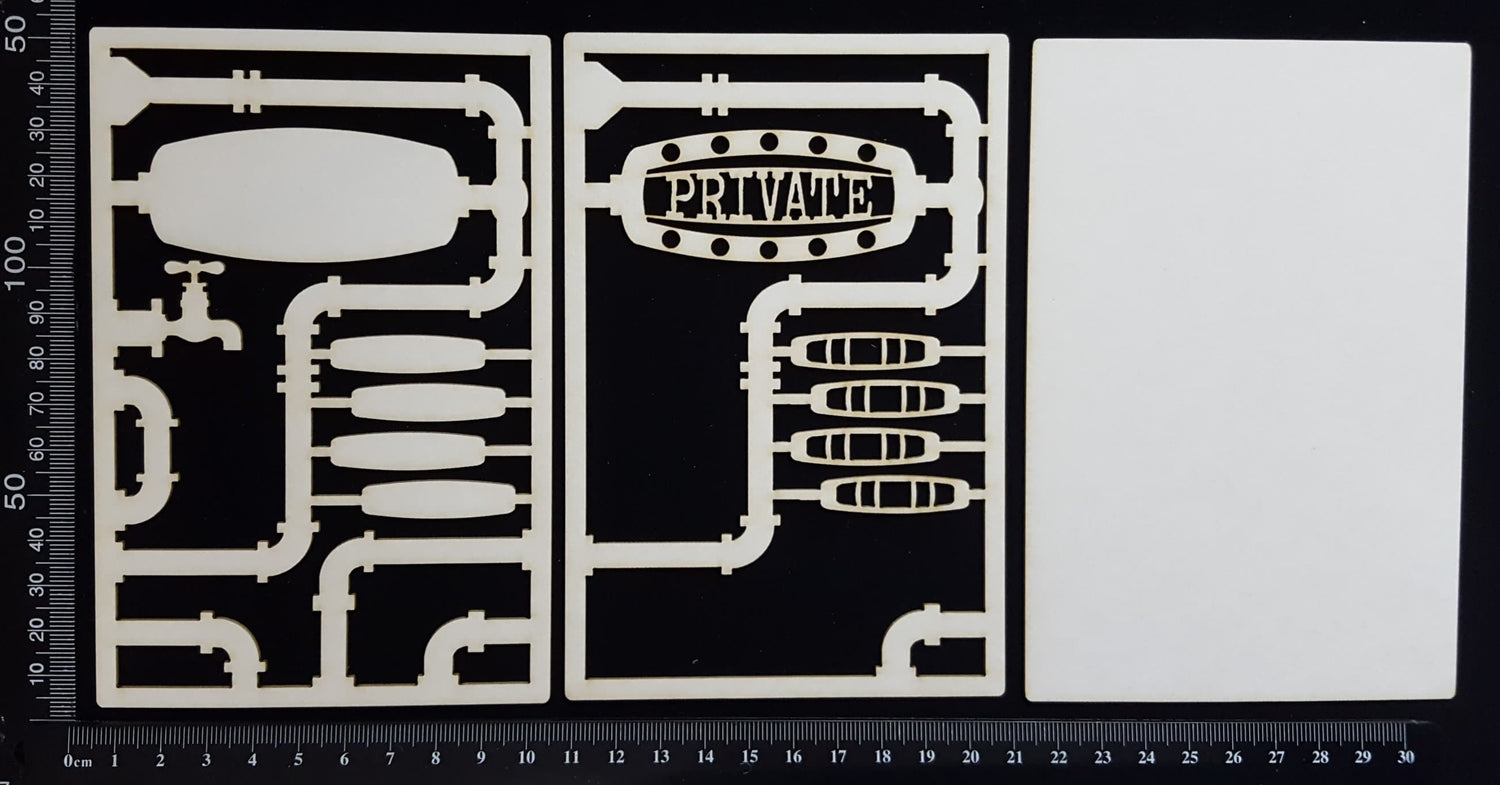 Steampunk Journal Panel - AM - Private - Small - Layering Set - White Chipboard
