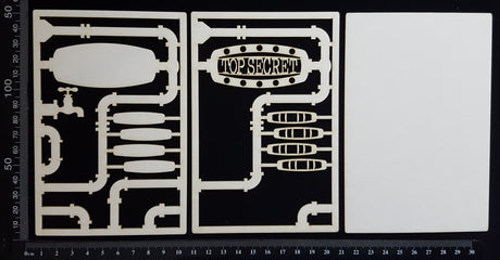 Steampunk Journal Panel - AO - Top Secret - Small - Layering Set - White Chipboard
