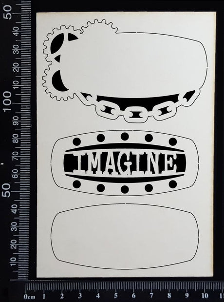 Steampunk Title Plate - EF - Imagine - Layering Set - White Chipboard