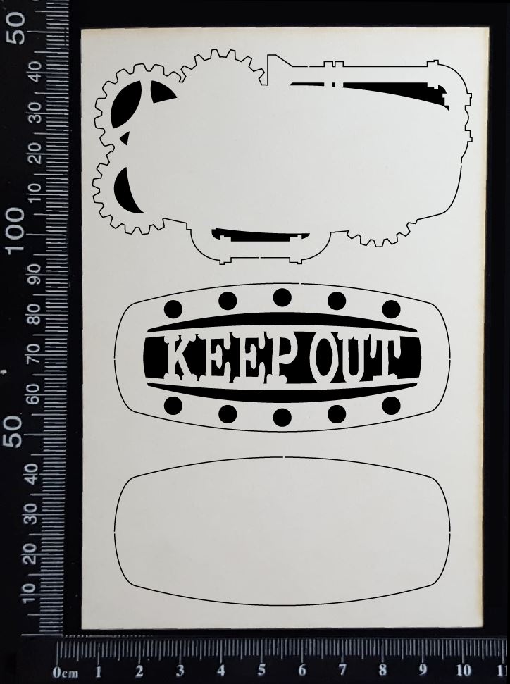 Steampunk Title Plate - EJ - Keep Out - Layering Set - White Chipboard
