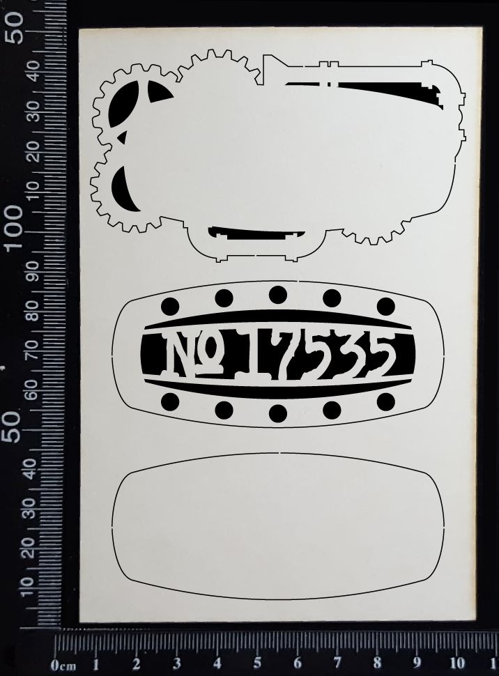 Steampunk Title Plate - EK - No 17535 - Layering Set - White Chipboard
