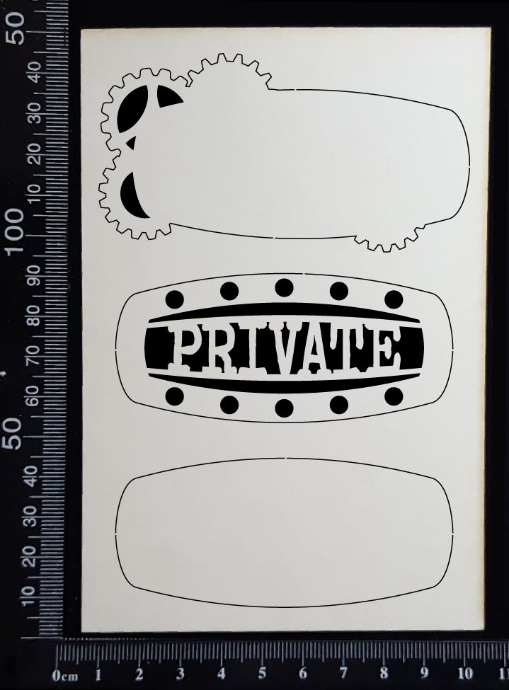 Steampunk Title Plate - EL - Private - Layering Set - White Chipboard
