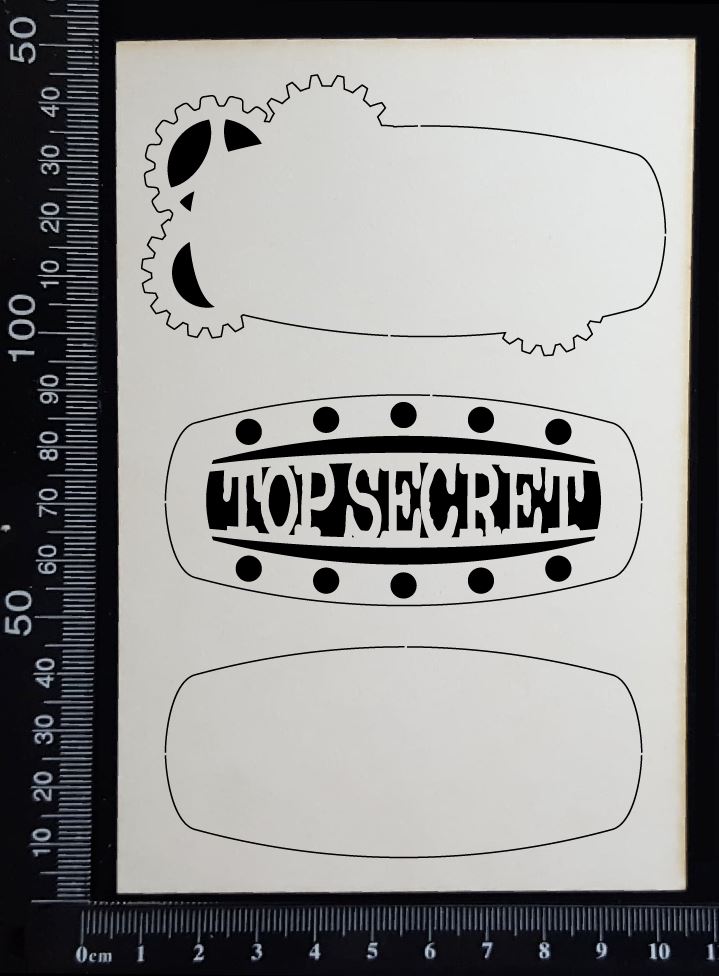 Steampunk Title Plate - EN - Top Secret - Layering Set - White Chipboard