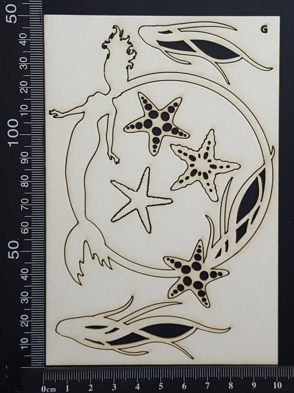 Mermaid Set - G - Small - White Chipboard