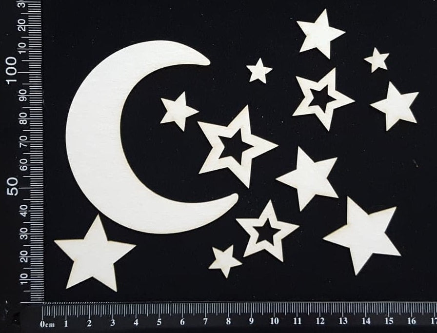 Moon and Stars Set - A - White Chipboard