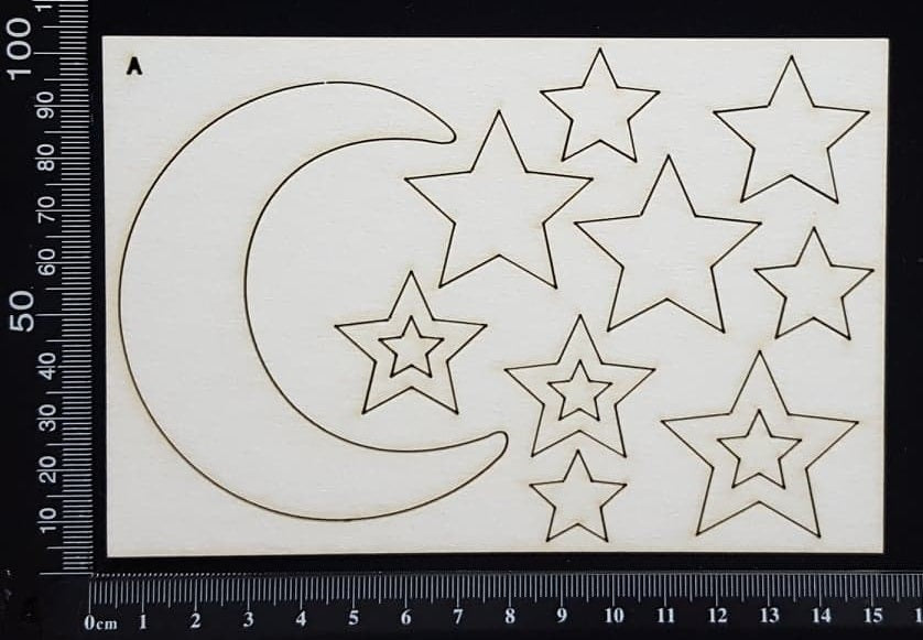 Moon and Stars Set - A - White Chipboard