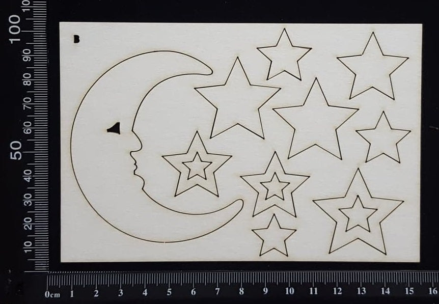 Moon and Stars Set - B - White Chipboard