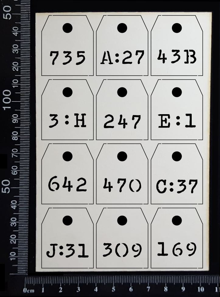 Number Tags - F - White Chipboard