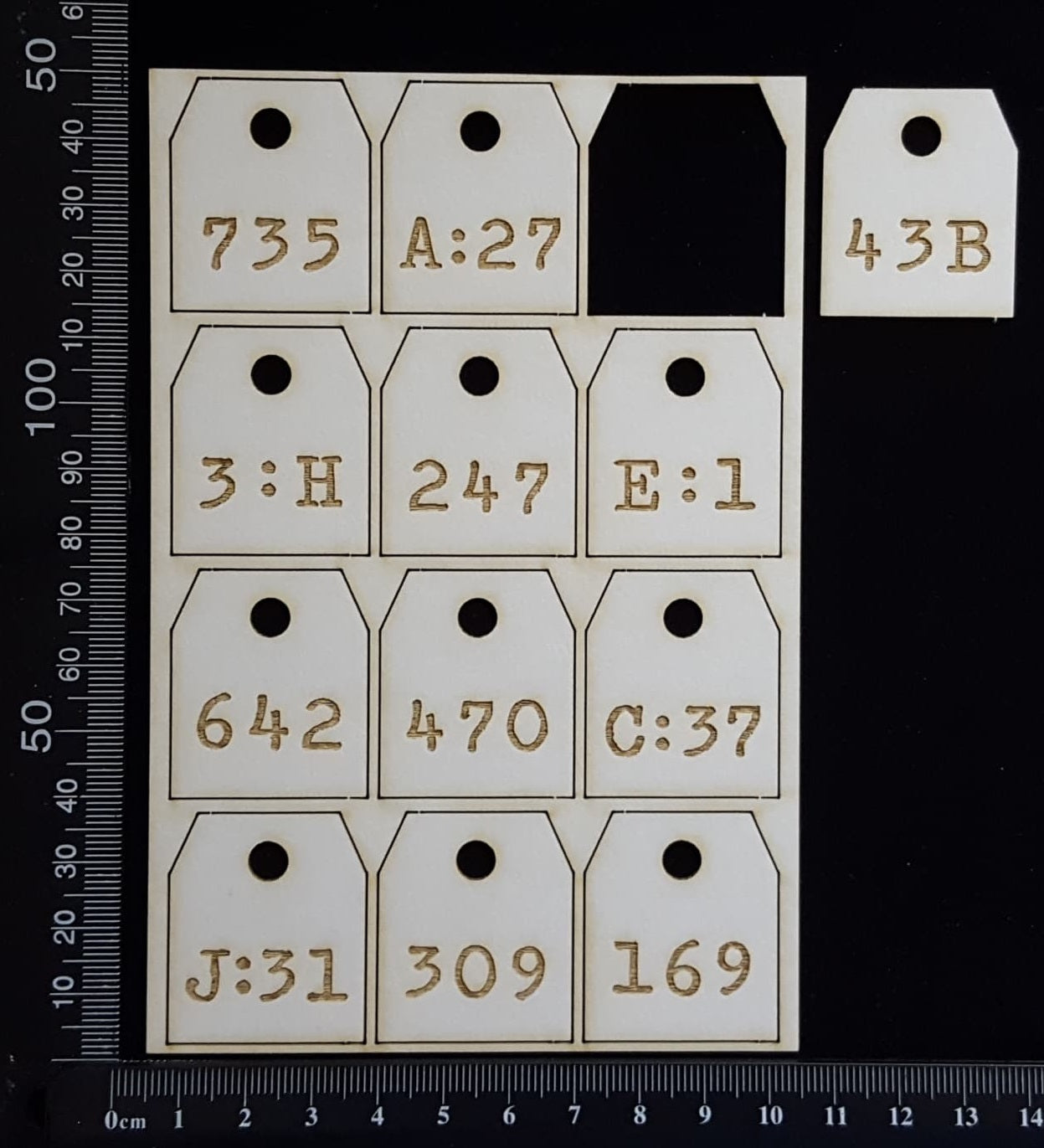 Laser Engraved Number Tags - B - White Chipboard