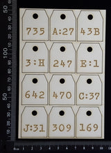 Laser Engraved Number Tags - B - White Chipboard