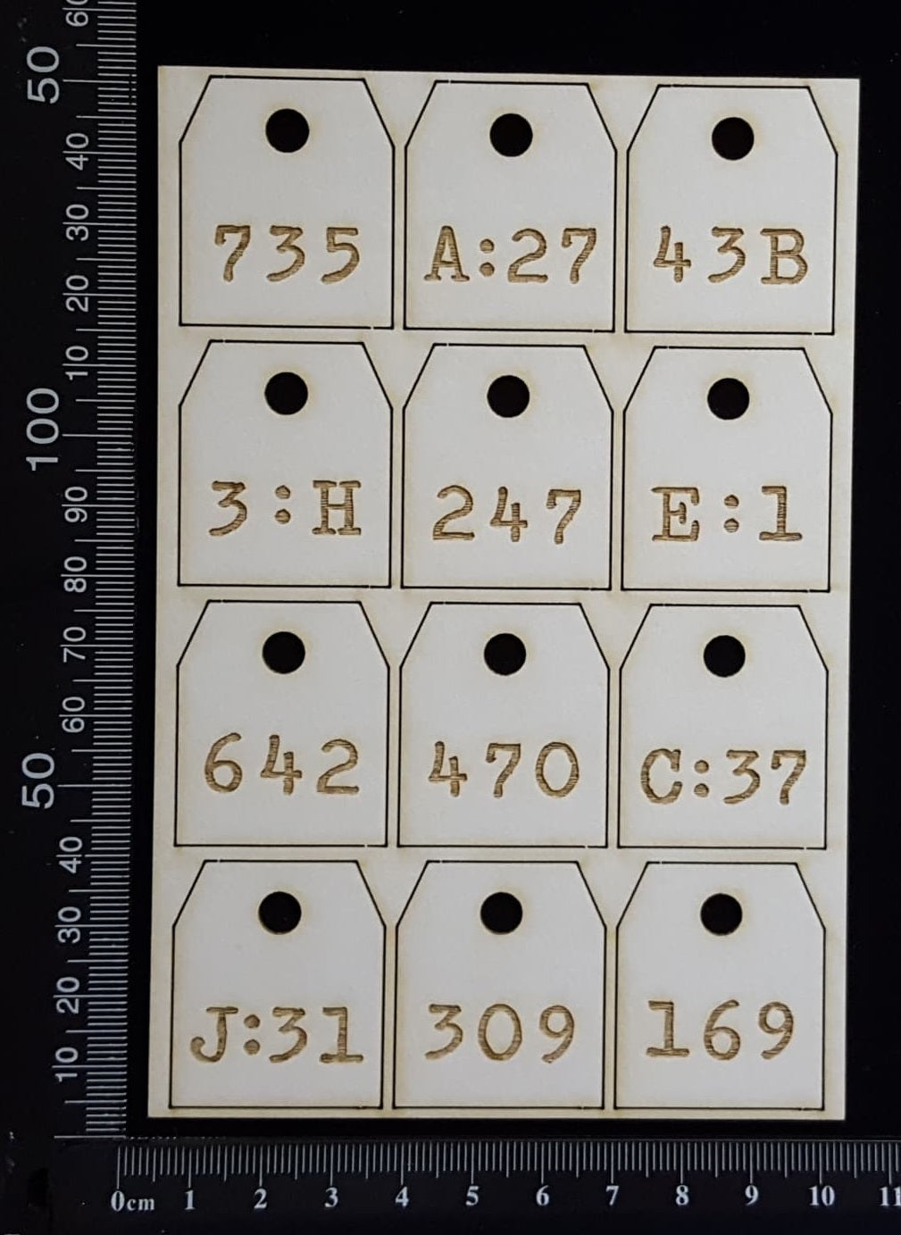 Laser Engraved Number Tags - B - White Chipboard