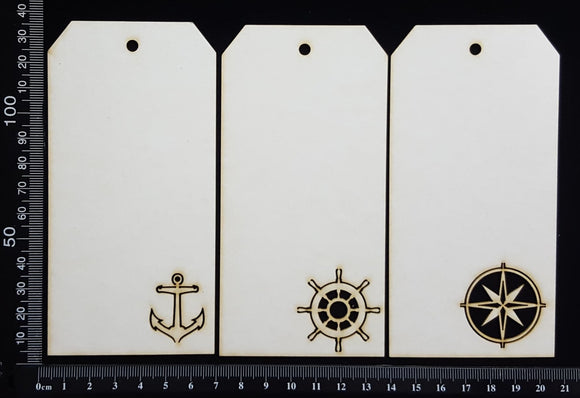 Nautical Tags Set - Medium - A - White Chipboard