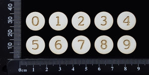 Laser Engraved Number Circles - 0 - 9 - Set D - White Chipboard