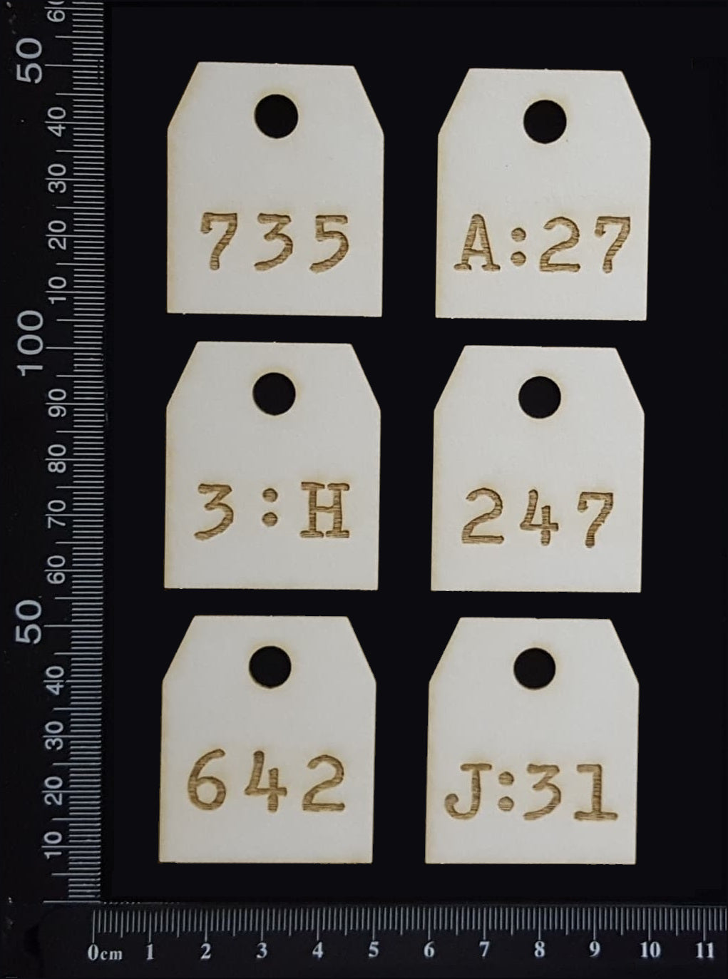 Laser Engraved Number Tags - A - White Chipboard