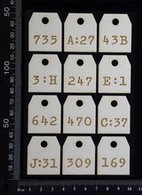 Laser Engraved Number Tags - B - White Chipboard
