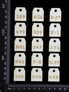 Laser Engraved Number Tags - C - White Chipboard