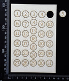 Laser Engraved Number Circles - 1 - 31 - Set A - White Chipboard