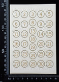 Laser Engraved Number Circles - 1 - 31 - Set B - White Chipboard