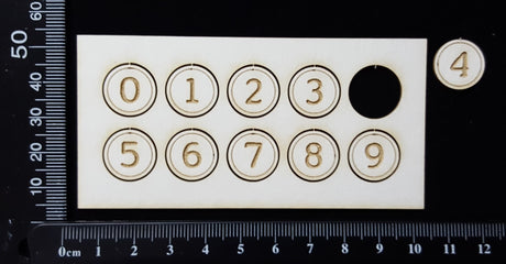 Laser Engraved Number Circles - 0 - 9 - Set C - White Chipboard