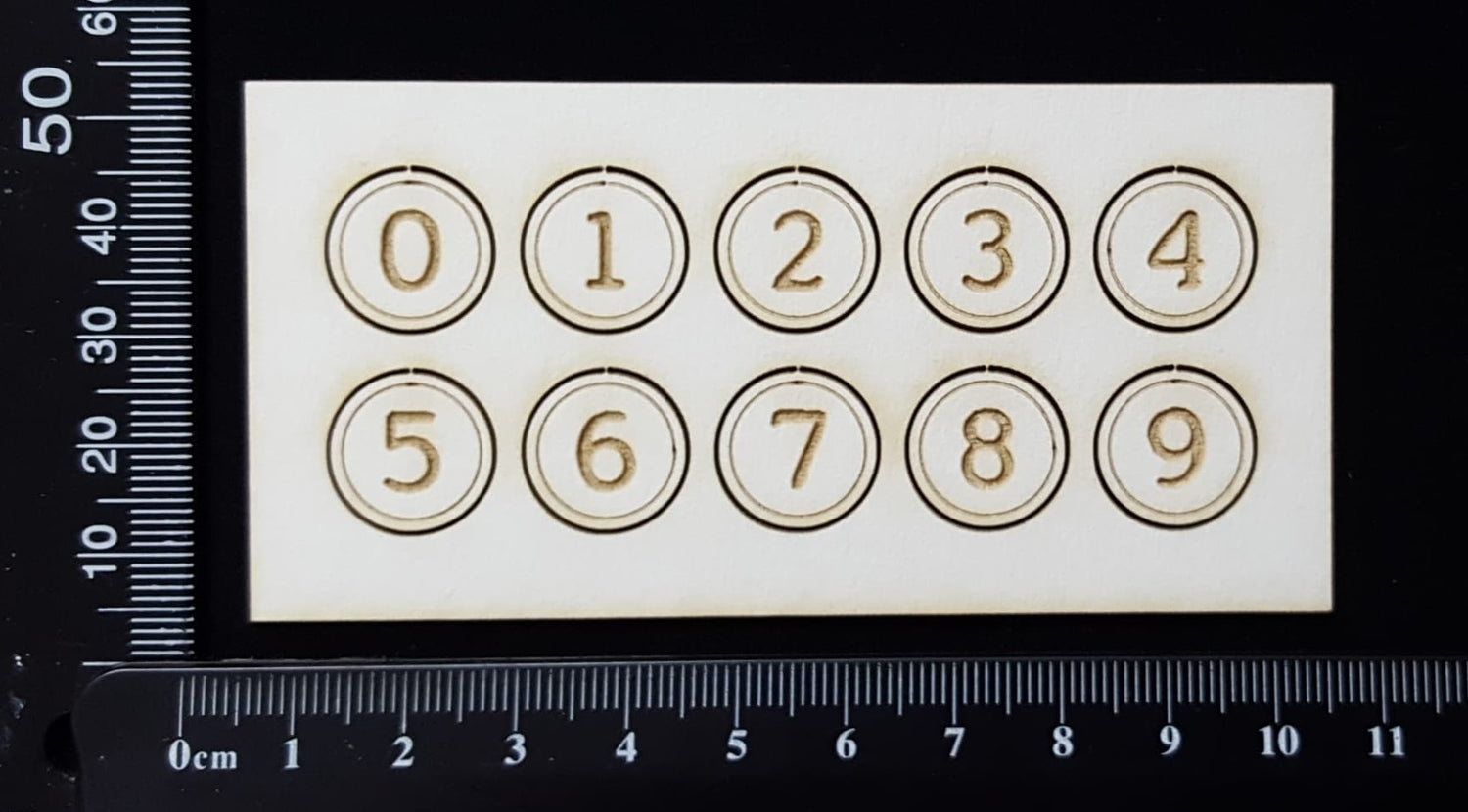 Laser Engraved Number Circles - 0 - 9 - Set C - White Chipboard